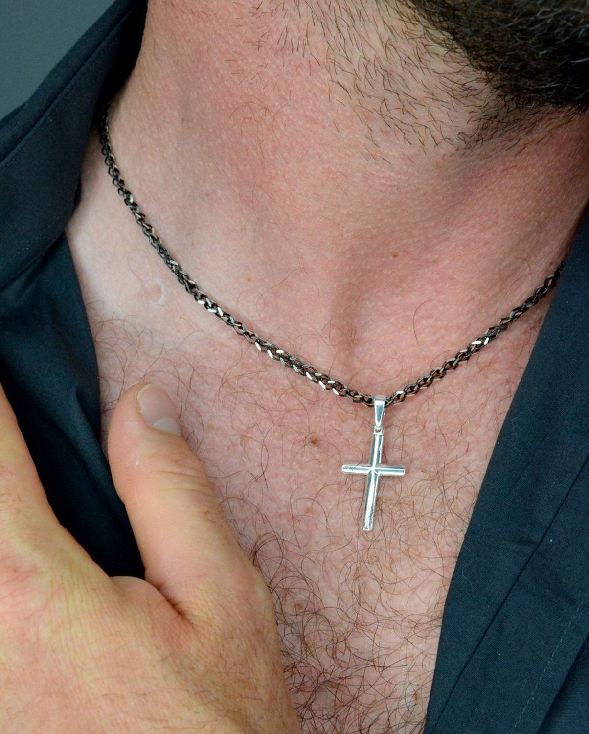 Łańcuszek srebrny 925 oksydowany , czarny DIA-LAN-5993-925 3,2mm. Łańcuszek męski typu pancerka to jeden z najmodniejszych wzorów męskich wszech  (1).jpg